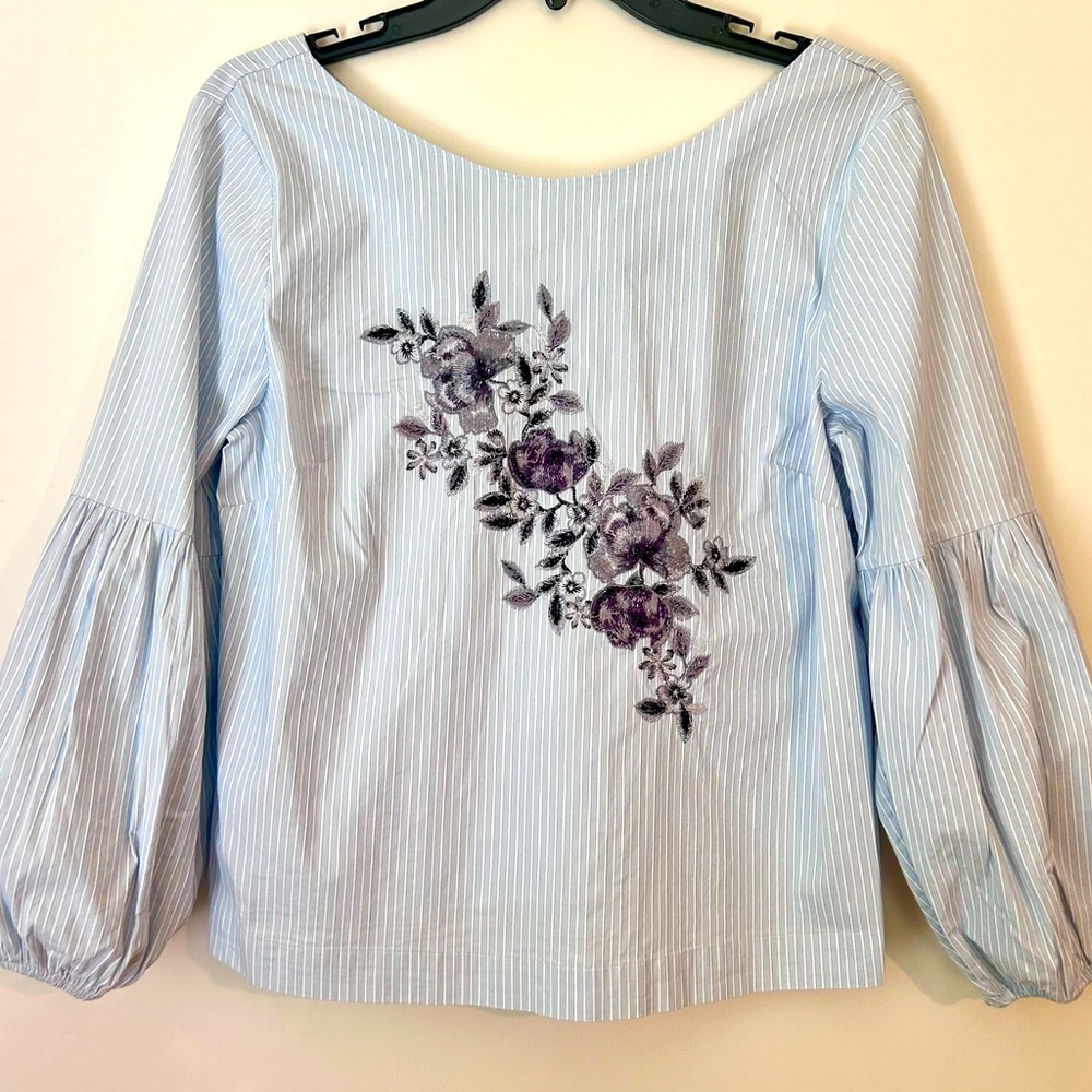 White House Black Market Pinstripe embroidered top